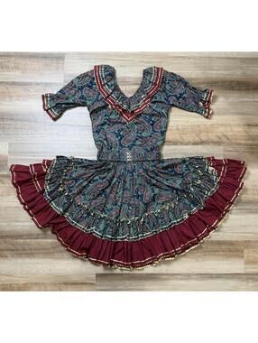 Vintage Rockabilly Suzi’s Ruffles Square Dance Skirt Set | Prairiecore Paisley